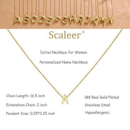 Scaleer Small Initial Necklace 18K Gold Plated Stainless Steel Tiny Letter S Necklace Personalized Monogram Name Necklace for Women
