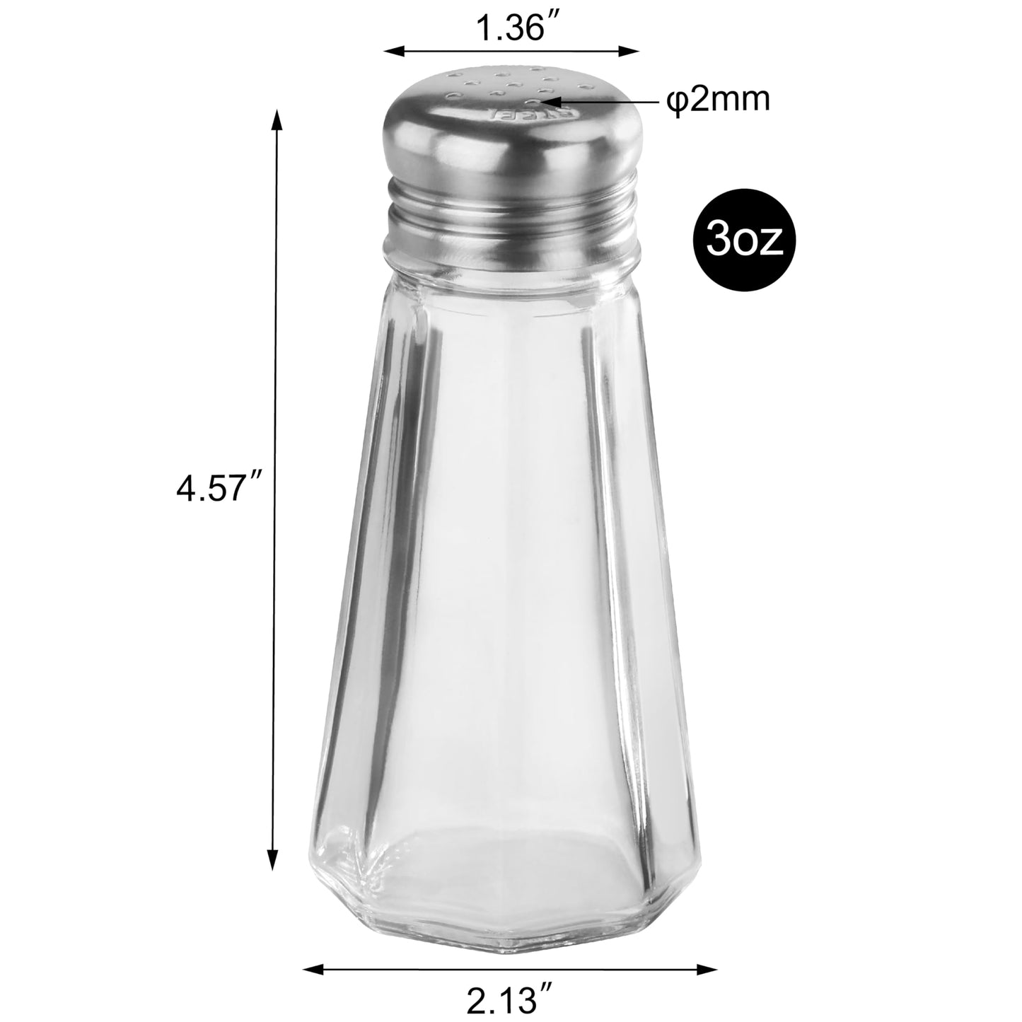 New Star Foodservice Glass Salt and Pepper Shaker with Stainless Steel Mushroom Top, 3-Ounce, Set of 12