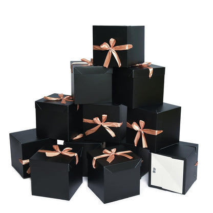 GP SUP 12 Pcs Black Boxes with lids,Beautiful Squared Boxes with Lids Perfect for Weddings, Birthday, Christmas, Valentines Day(Black, 6x6x6 Inch)