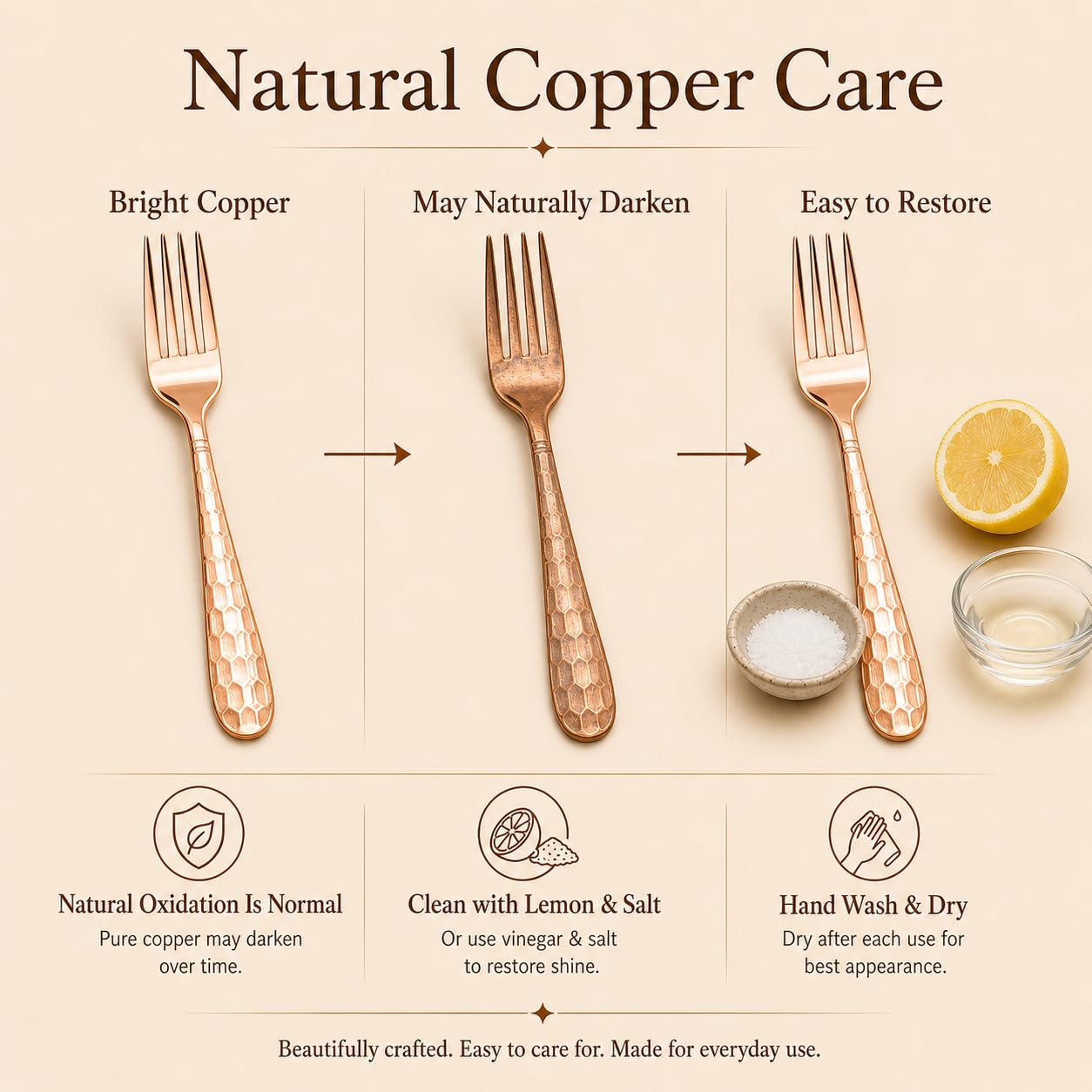 Solid Copper Honeycomb Fork, 7.28 Inch Vintage Dessert Flatware, 1 Piece