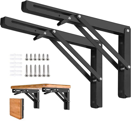 Folding Shelf Brackets - 24 Inch 2 Pcs Heavy Duty Metal Collapsible Triangle Shelf Bracket, DIY Wall Mounted Shelf Bracket, Space Saving for Bench Table