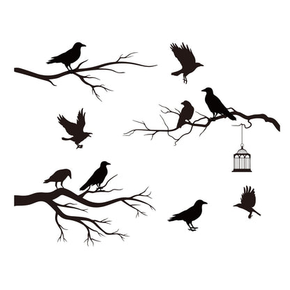 SUPERDANT Raven Wall Sticker Crow Gothic Wall Decals Tree Branch Crows Stickers Black Birds DIY Art Decorations for Family Home Living Room Bedroom TV Background Halloween Decor Vinyl Transfer