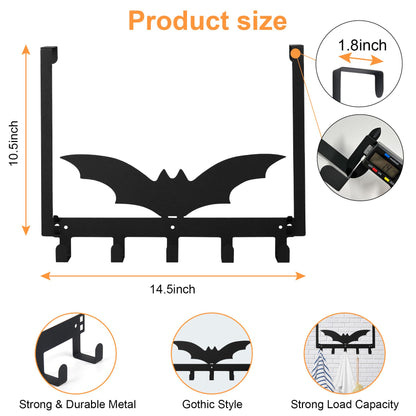 NomadSphere Bat Over The Door Hooks, Halloween Gothic Bathroom & Bedroom Decor Over Door Hanger, Wall Mount Rack for Towel, Hat, Coat, Cloth, Keychain, No Drill, 5 Hooks