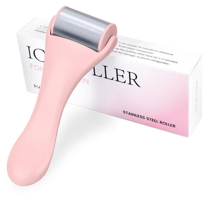 Ice Roller for Face and Eye 2 Pcs,Face Roller Skin Care for Puffiness,Migraine,Pain Relief,Eye Roller For Puffy Eyes Dark Circles,Stainless Steel Facial Roller (Pink)
