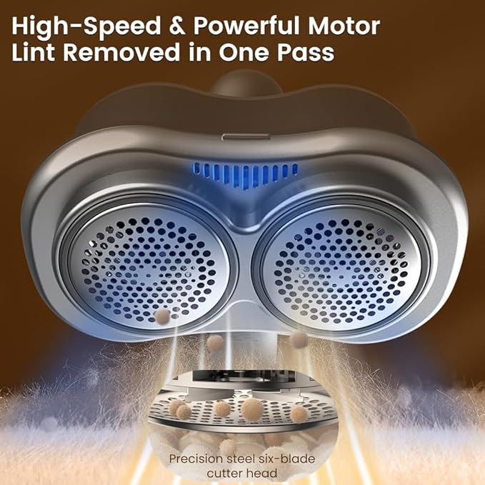 HomeBeyond Dual-Head Fabric Shaver, Electric Lint Remover, Rechargeable Lint