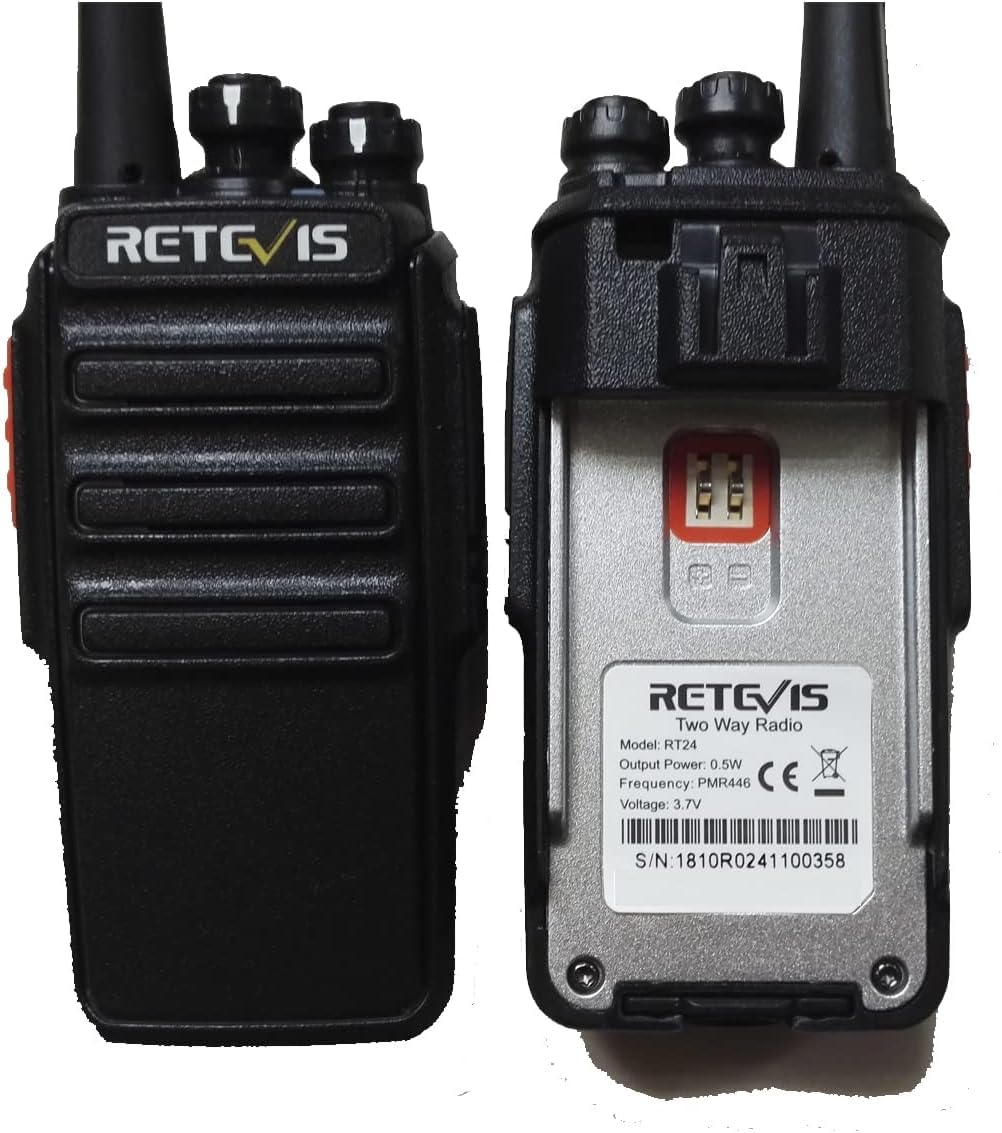 Retevis RT24 Walkie Talkies for Adults, Rechargeable 2 Way Radio Long Range PMR446 License Free 16 Channels CTCSS/DCS, Two Way Radio with Earpiece and USB Charging Base(Black, 2 Pair)