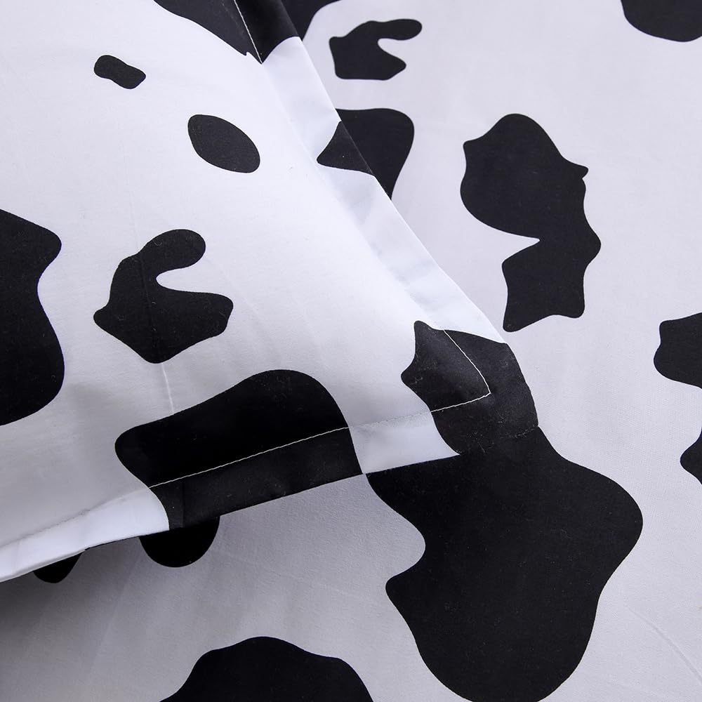KWLOVER Cow Printed Bed Fitted Sheet and Pillowcases Set,White and Black Deep Pocket Fitted Sheet,Soft Kids Sheets for Twin Size Bed (White Cow, Twin)