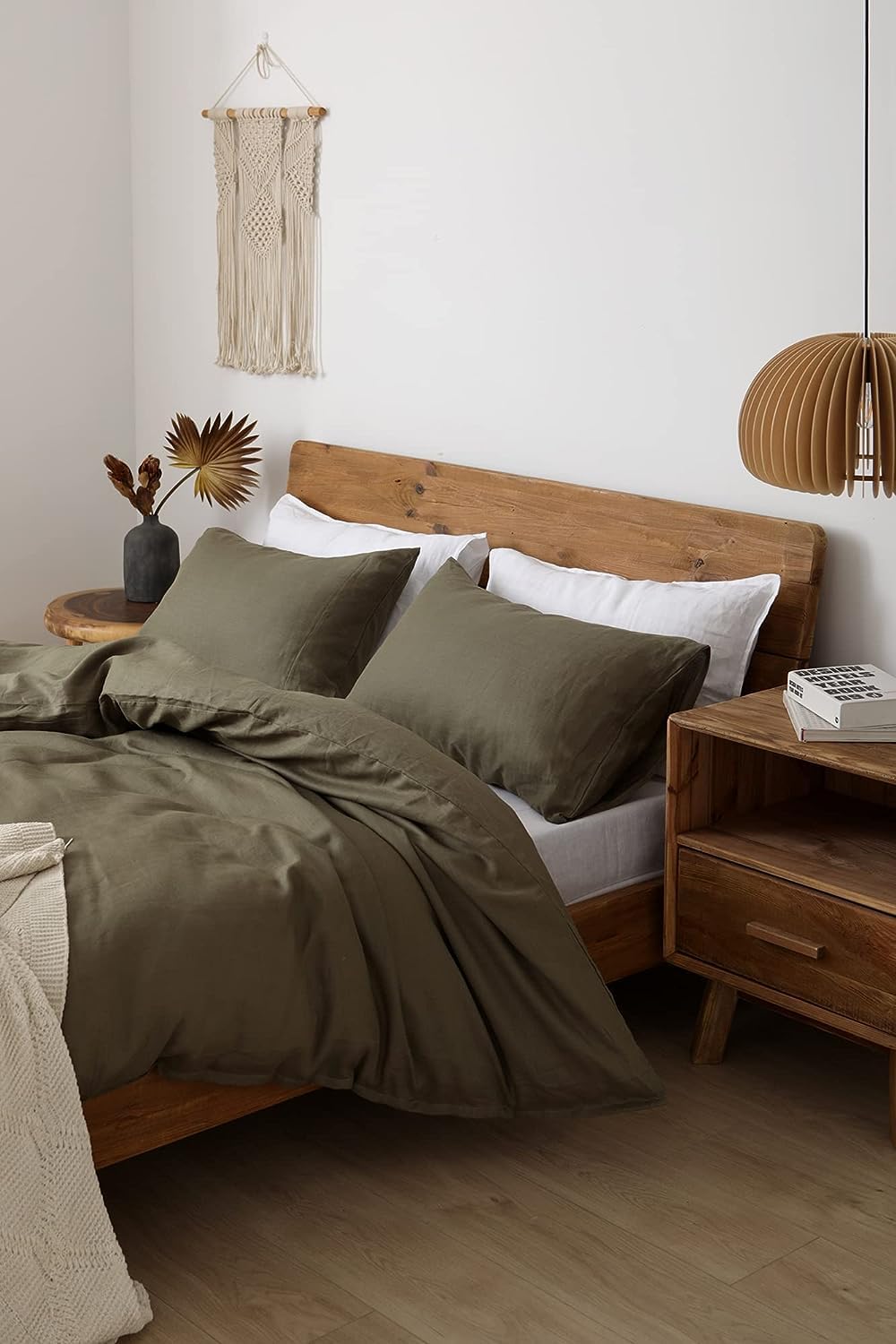XZ XIFA Olive Green Linen Duvet Cover California King, 100% Washed French Flax Linen Bedding Set with Zipper Closure, Cooling & Textured Bed Sets for Hot Sleepers(1 Duvet Cover, 2 Pillowcases)