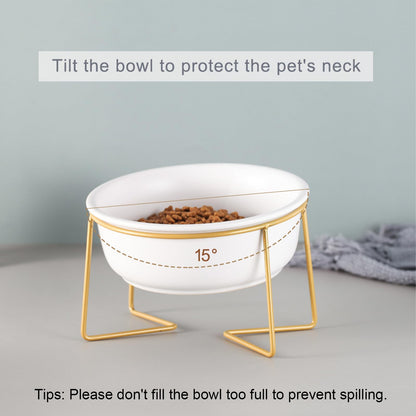 Ceramic Dog Bowls Elevated Tilted - Raised Dog Bowl with Metal Stand - Lifted Cat Feeding Bowls Anti Vomit - Dog Dishes for Food and Water - Pet Dish for Small to Medium Dogs and Large Cats - 800 ml