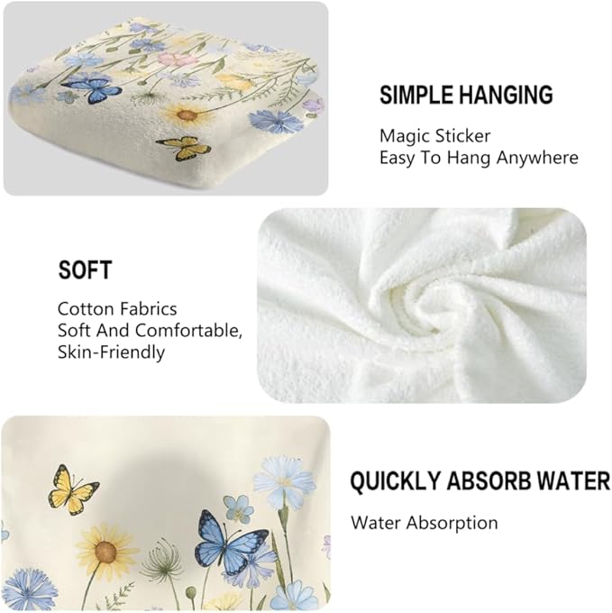Watercolor Floral Hand Towels, 2 Packs 28.7X 13.7 Inch Spring Summer Bathroom
