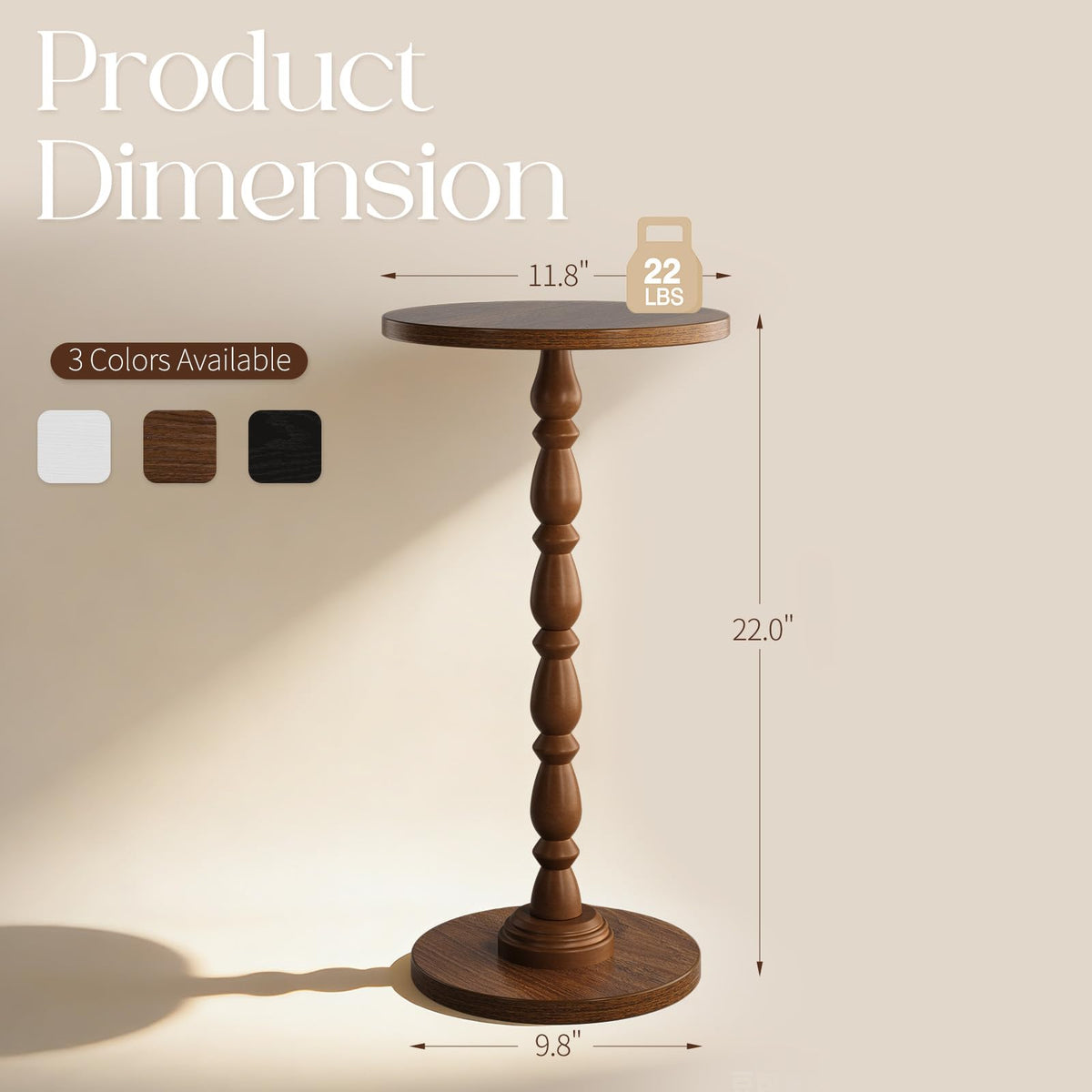 Curlaky Round Side Table - Small End Table Drink Table for Small Spaces, Vintage Accent Nightstand with Solid Wood Leg for Living Room, Bedroom, Mid-Century Modern Bedside Tables, Walnut