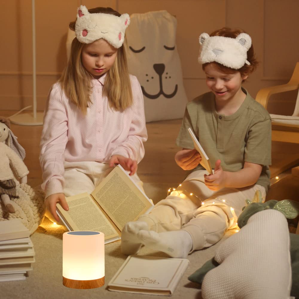 Caxmtu LED Night Light Touch Lamp Bedside Table Lamp for Kids Bedroom Rechargeable Dimmable Warm White Light + RGB Color Changing