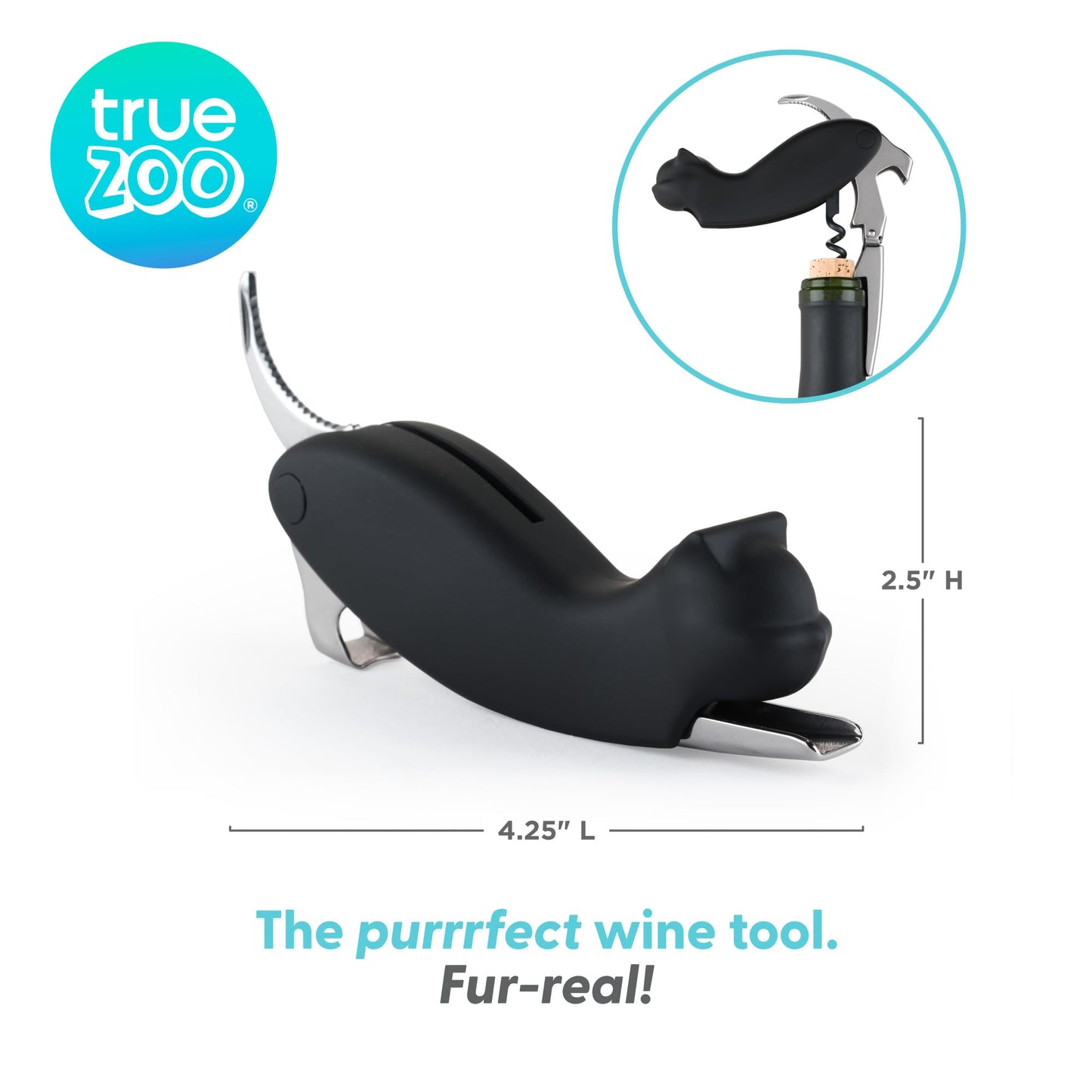 TrueZoo Allie Cat Double Hinged Corkscrew, Novelty Wine Key, Waiter’s Corkscrew Bottle Opener