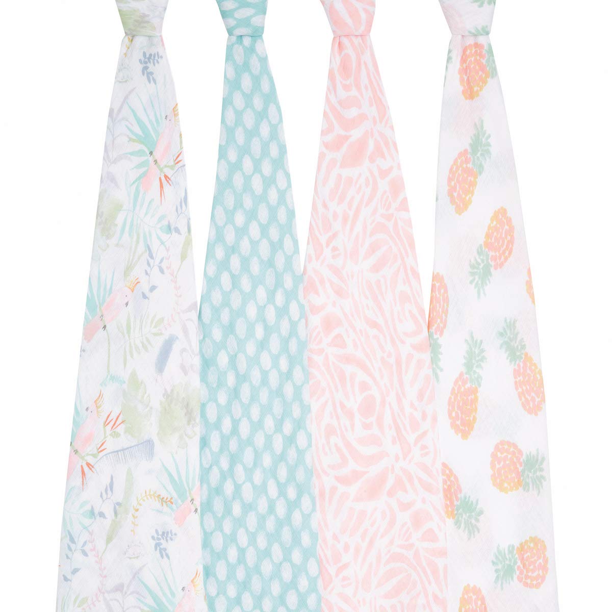 aden + anais Essentials Swaddle Blanket, Boutique Muslin Blankets for Girls & Boys, Baby Receiving Swaddles, Ideal Newborn & Infant Swaddling Set, Perfect Shower Gifts, 4 Pack, Tropicalia