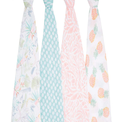 aden + anais Essentials Swaddle Blanket, Boutique Muslin Blankets for Girls & Boys, Baby Receiving Swaddles, Ideal Newborn & Infant Swaddling Set, Perfect Shower Gifts, 4 Pack, Tropicalia