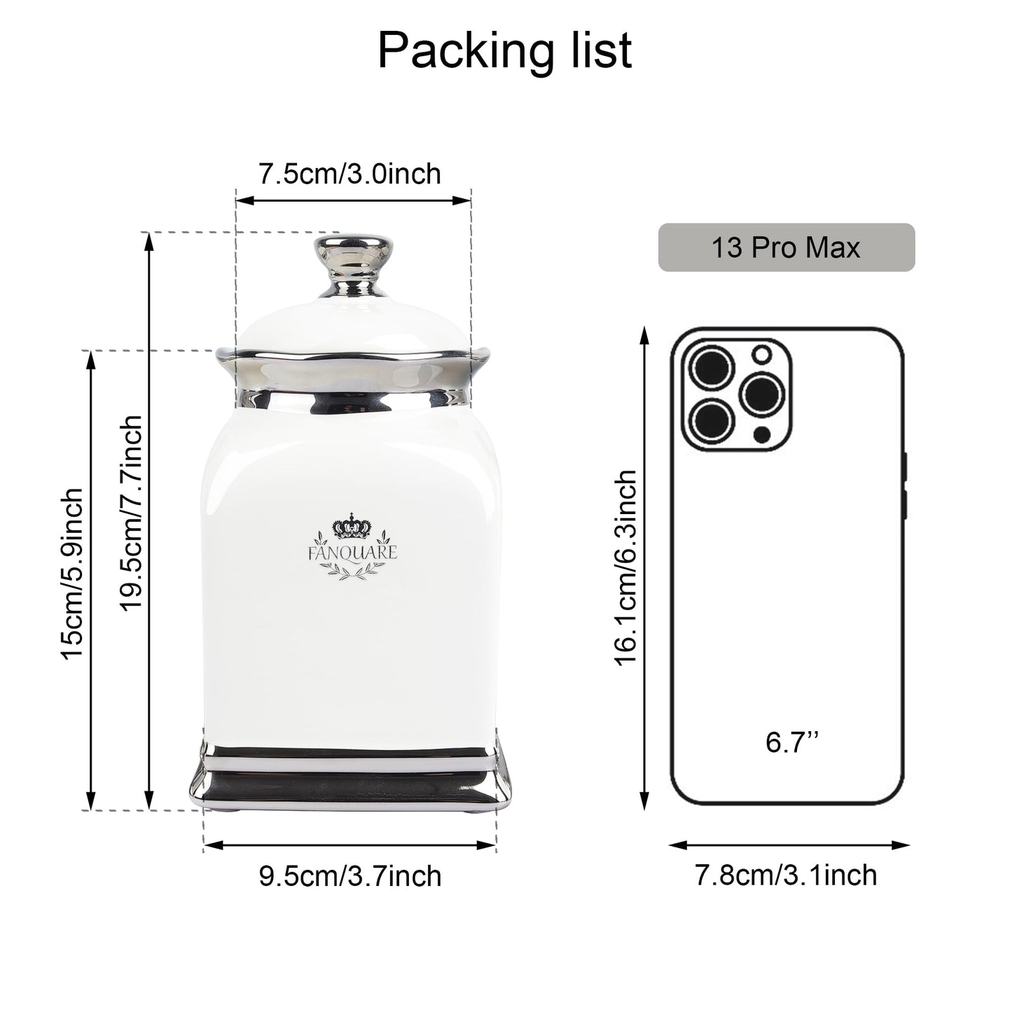 fanquare 30 OZ Cookie Jar, White Kitchen Canisters Set of 3, Farmhouse Porcelain Decorative Jars for Countertop, Ceramic Storage Jar for Coffee, Sugar, Tea Bag