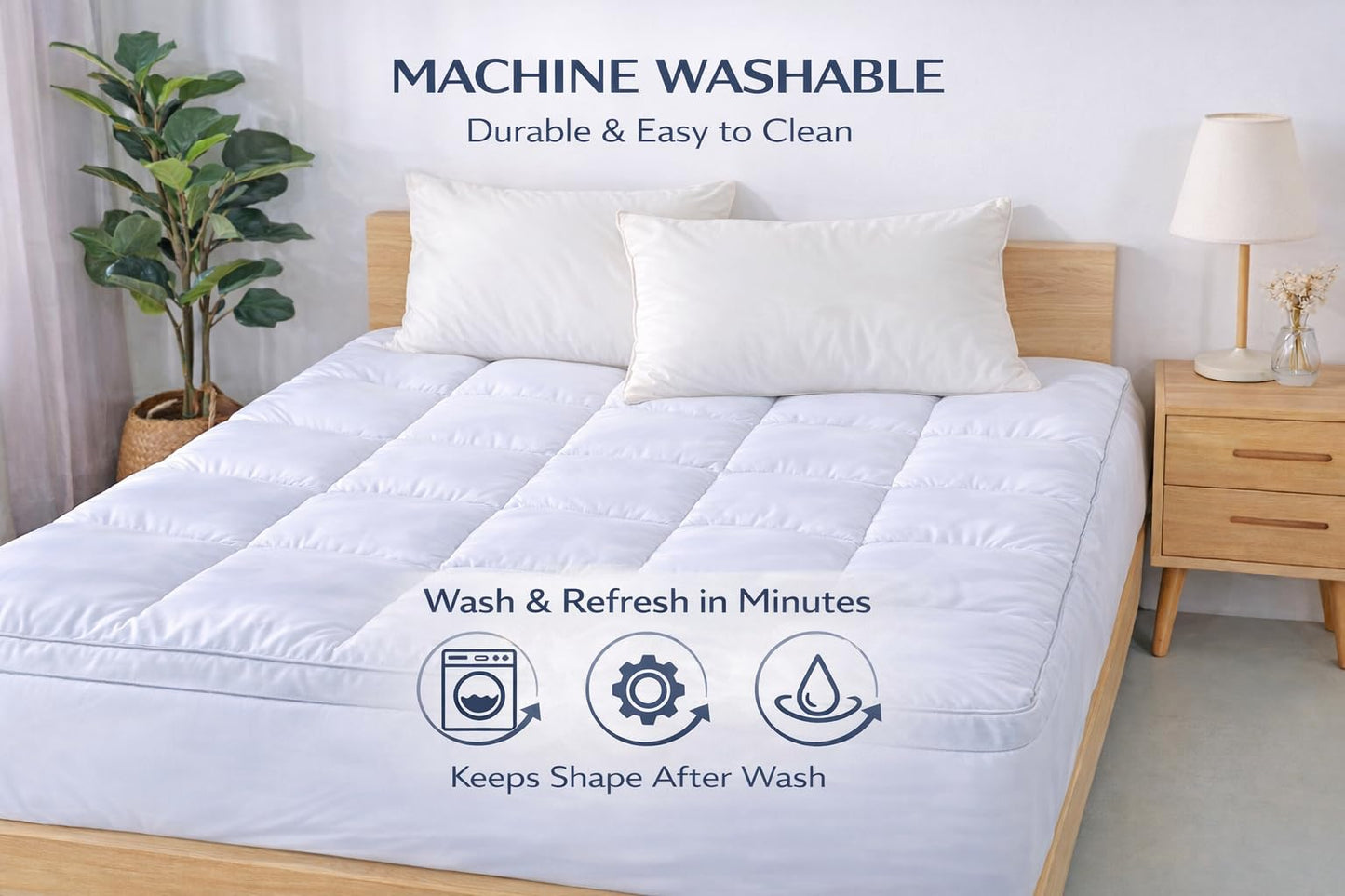 EVOLIVE Mattress Pad Cover Queen, Quilted Pillow Top Mattress Protector, Soft Microfiber Fitted Mattress Topper, Deep Pocket 8-18 Inch, Machine Washable (King 80"x78"x2" Inches, White)