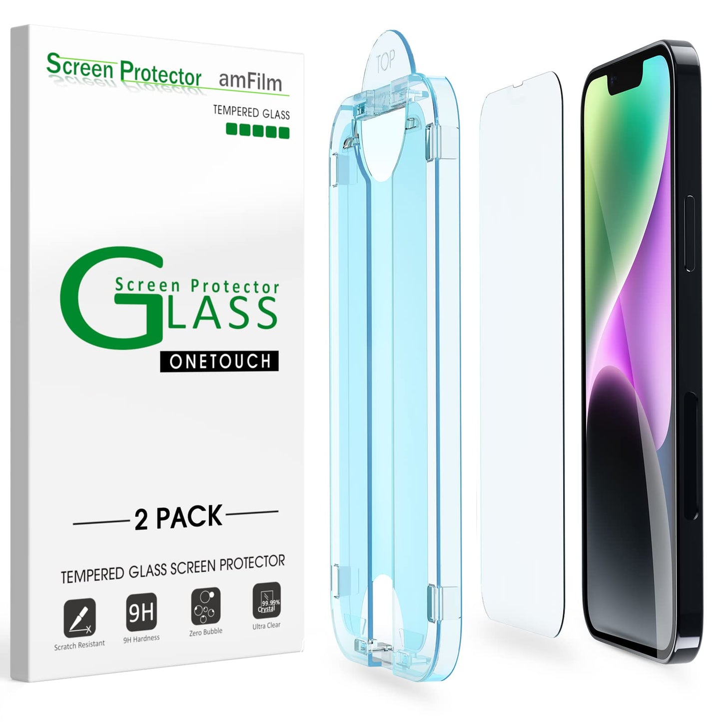 amFilm Auto-Alignment OneTouch for iPhone 16 [6.1''] Screen Protector + Camera Lens Protector, Tempered Glass, 30 seconds Installation, Bubble Free, Case Friendly, Anti-Scratch [2+2 Pack]