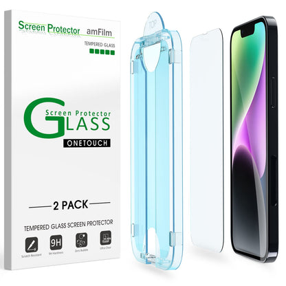 amFilm Auto-Alignment OneTouch for iPhone 16 [6.1''] Screen Protector + Camera Lens Protector, Tempered Glass, 30 seconds Installation, Bubble Free, Case Friendly, Anti-Scratch [2+2 Pack]