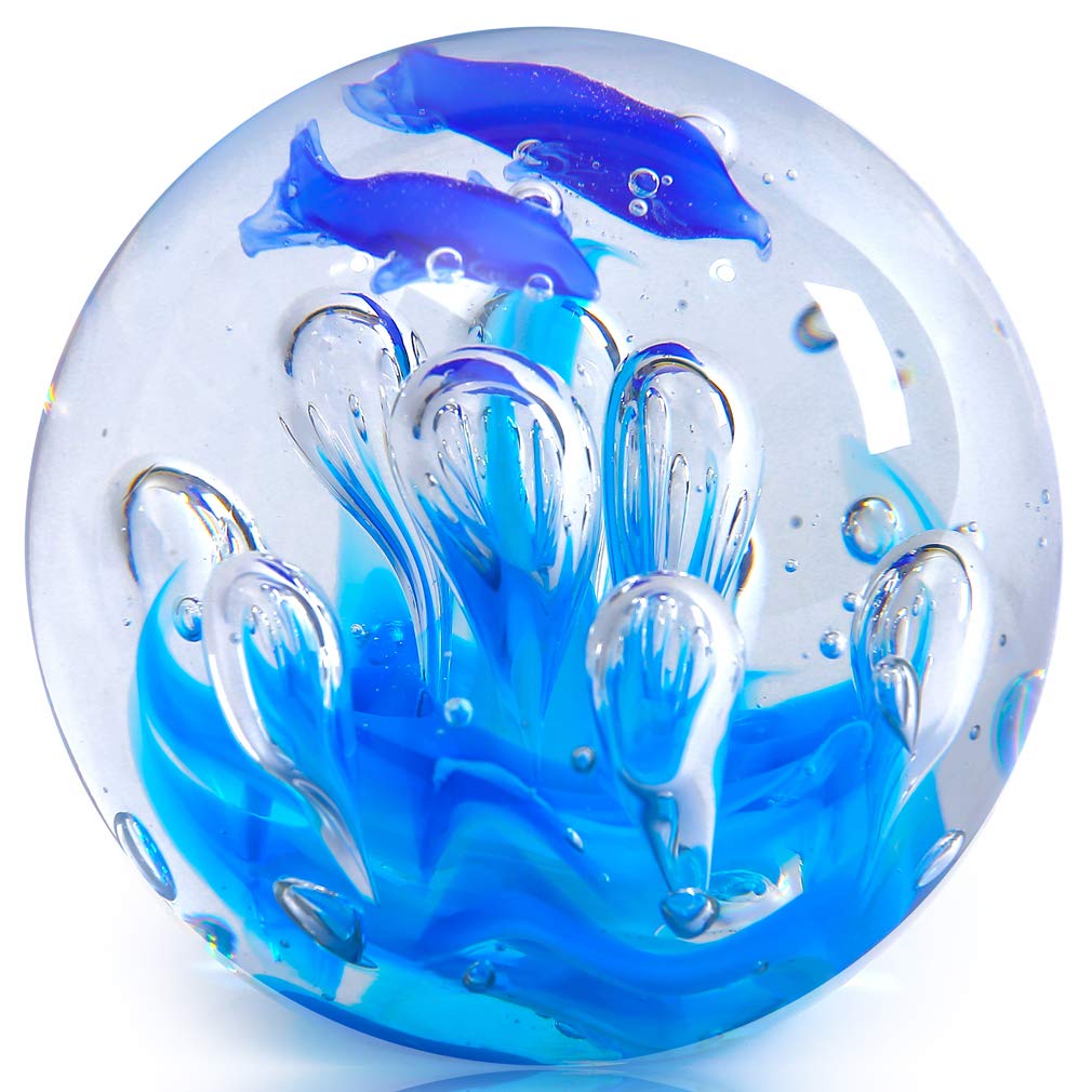 Hand Blown Glass Coral Figurines Ball, Paperweight, Sea Plant Ornament for Fish Tank Aquarium, Birthday Gift, Glass Paperweight