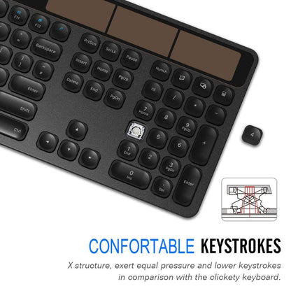 Arteck Solar Wireless Keyboard Full Size Solar Recharging Keyboard for Computer/Desktop/PC/Laptop/Surface/Smart TV and Windows 10/8 / 7 / Vista/XP Built in Rechargeable Battery