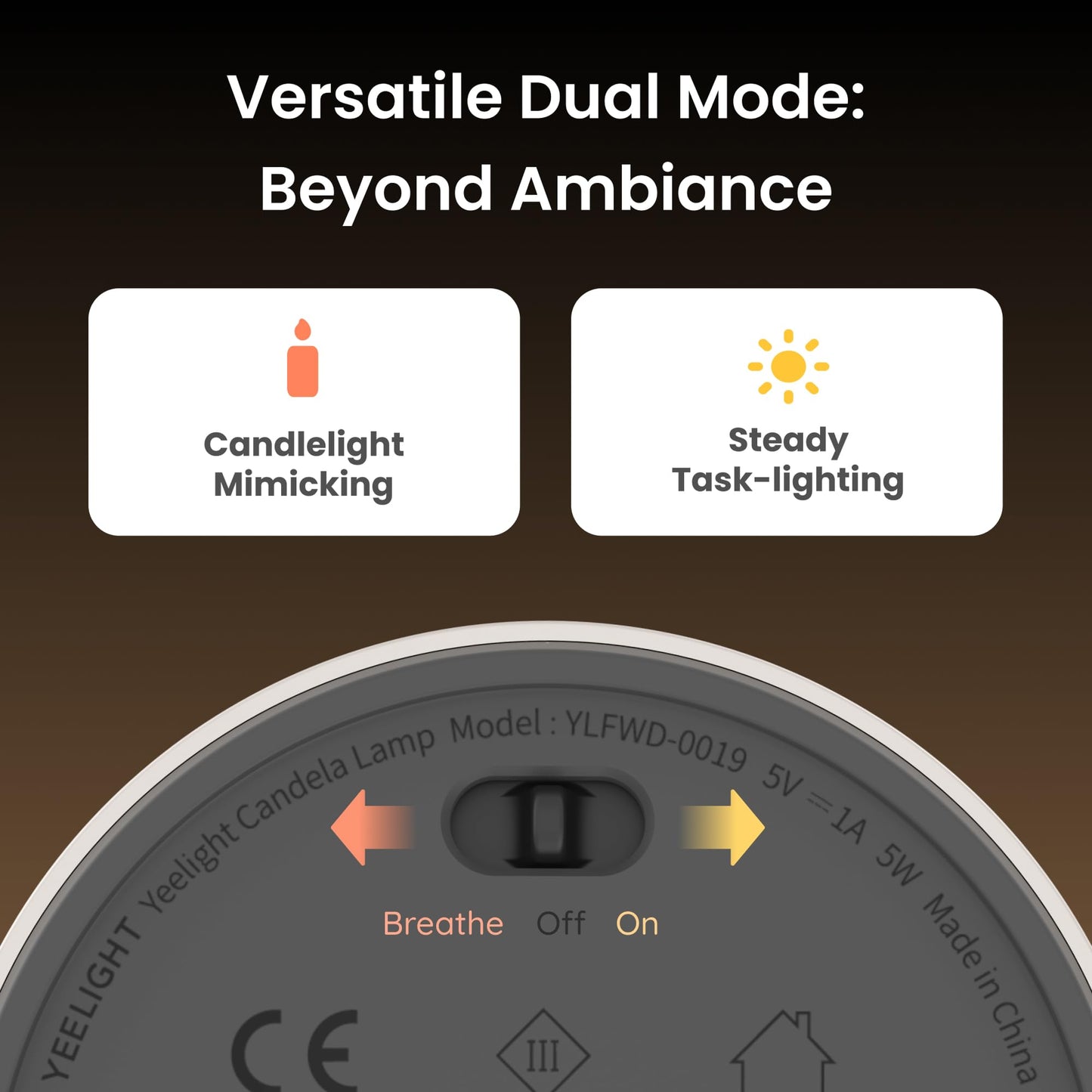 YEELIGHT Cordless Table Lamp, Portable Ambient Lighting, 1800K Warm Amber Light, USB-C Rechargeable, Twist Dimming, Candlelight Breathing Mode, Battery Operated Lamp for Home, Table, Bar, Cafe Decor