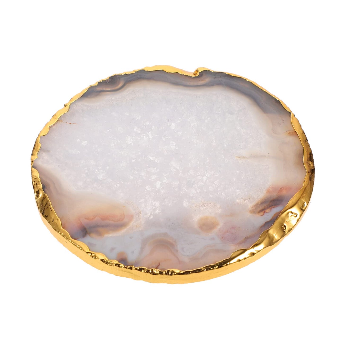 Kichvoe Natural Grey Agate Slice Coaster - Golden-Plated Drink Coaster for Home Decor & Table Protection - 3.54 X 3.34 Inches