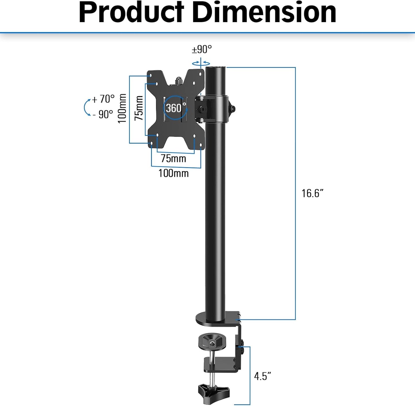 MOUNTUP Single Monitor Mount, Adjustable Monitor Stand for Max 32 Inch Flat Curved Computer Screen, Monitors Arm Desk Mount Fit VESA 75x75& 100x100, up to 17.6lbs, with C-Clamp and Grommet Base, Black
