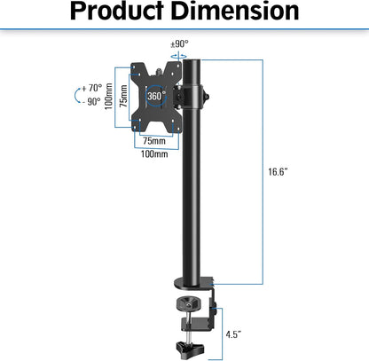 MOUNTUP Single Monitor Mount, Adjustable Monitor Stand for Max 32 Inch Flat Curved Computer Screen, Monitors Arm Desk Mount Fit VESA 75x75& 100x100, up to 17.6lbs, with C-Clamp and Grommet Base, Black