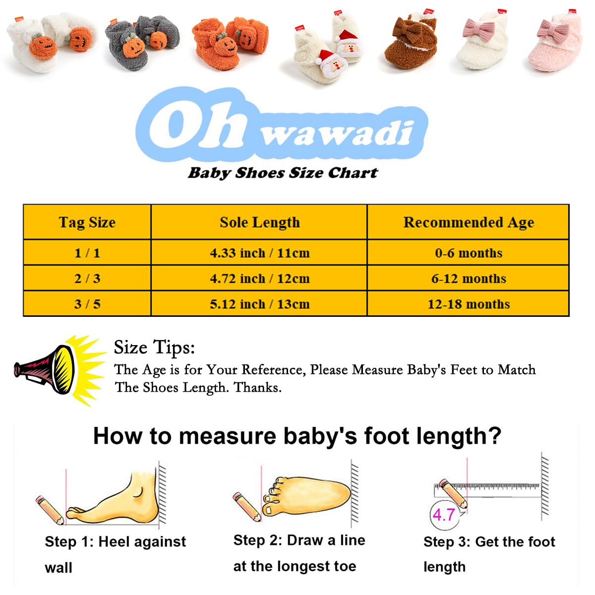 Ohwawadi Baby Booties Cozy Fleece Infant Baby Christmas Halloween Pumpkin Slippers Soft Bottom Warm Cartoon Socks Newborn Crib Shoes