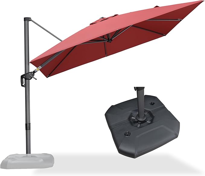 PURPLE LEAF 9 Feet Square Cantilever Umbrella Patio Umbrella with Base Outdoor Umbrella Aluminum Offset with 360-degree Rotation for Garden Deck Pool Patio Terra
