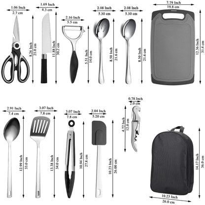 Camping Essentials, Evanda Camping Cooking Utensils, Travel Essentials, Portable Camping Kitchen Utensil Set for Travel, Picnics, RVs, Camping, BBQs, Parties