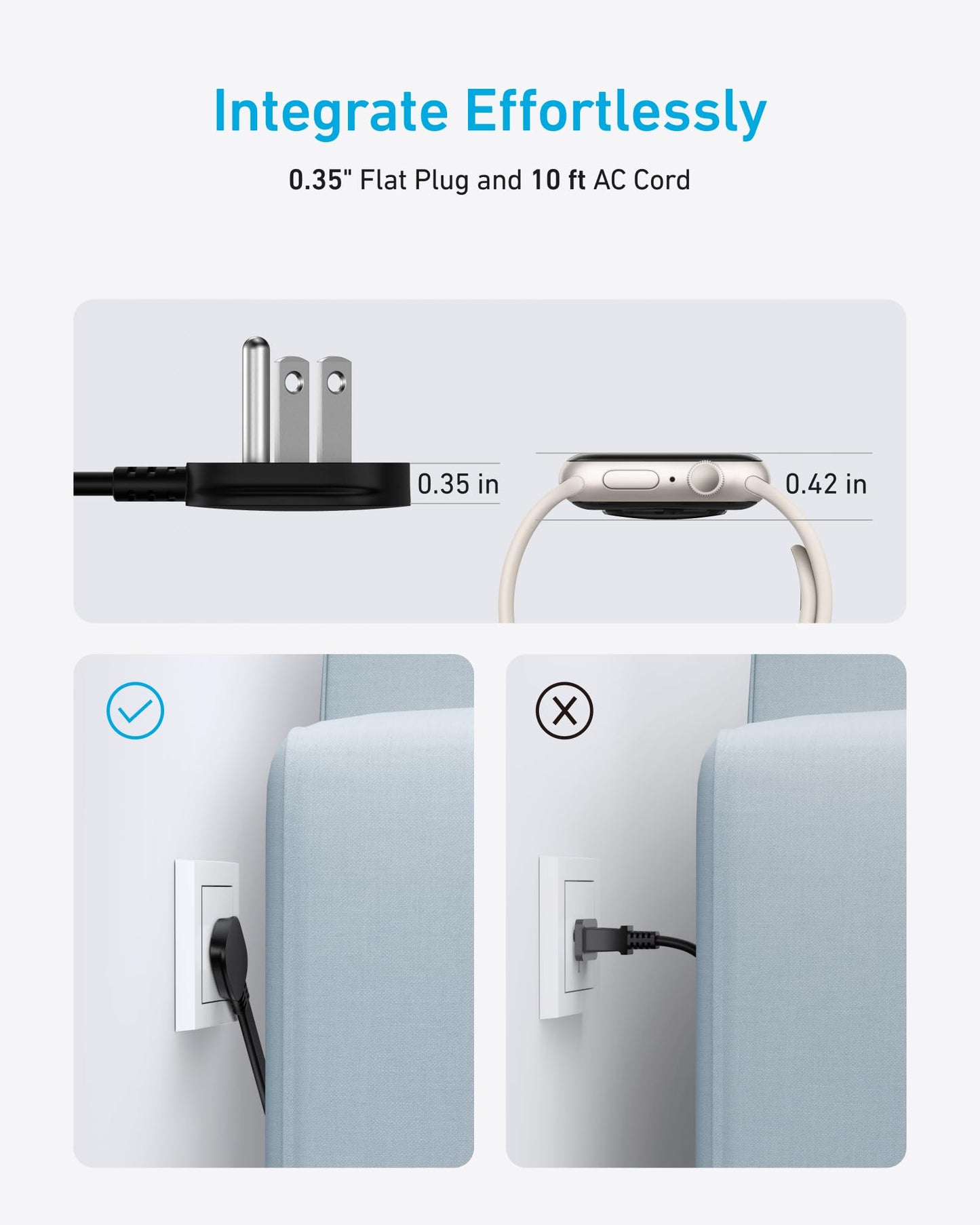 Anker 300J Flat Plug 10-in-1 Ultra Thin Power Strip with 6 AC, 2 USB-A & 2 USB-C Ports, Extension Cord, Desk Charging Station for Home, Office, College, Dorm, 5 Feet, Black