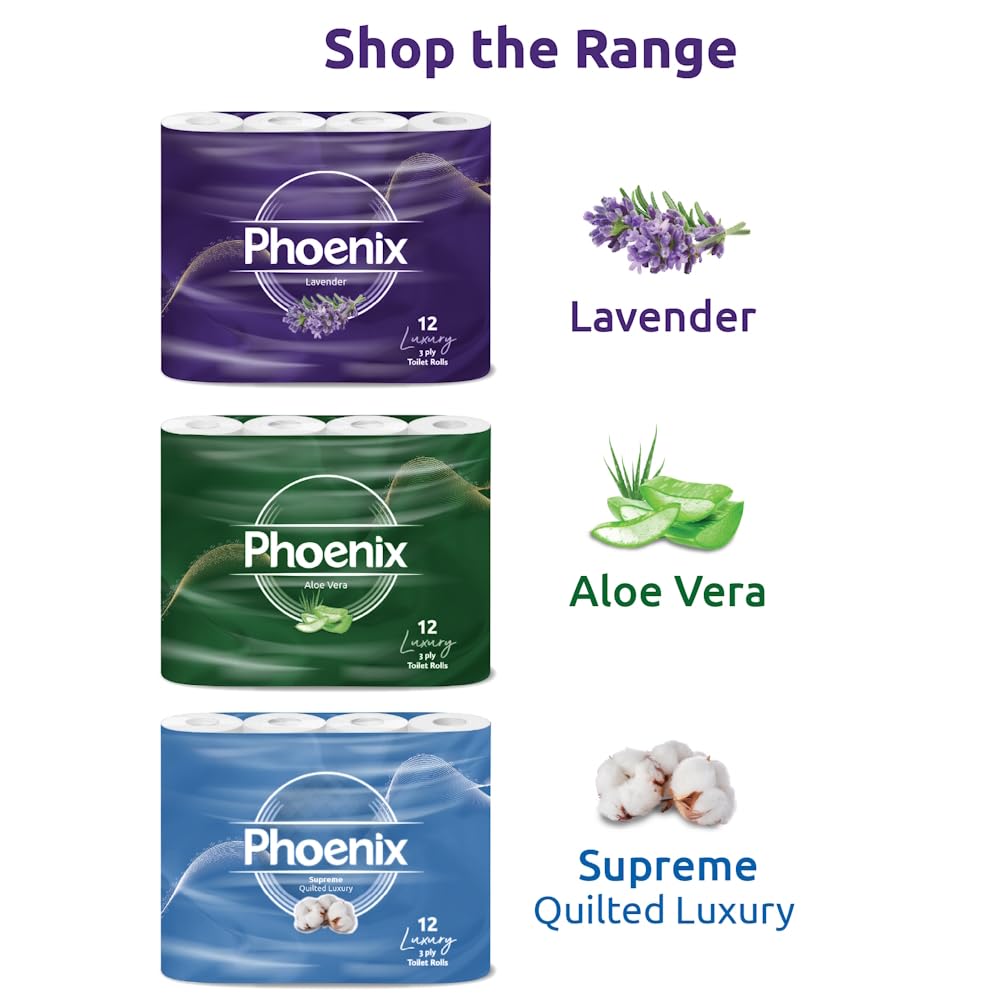 Phoenix Toilet Rolls – 60 Pack | 3 Ply Shea Butter Scented Toilet Paper | Bulk Buy, Soft, Quilted, Sustainably Sourced, Eco- Friendly Luxury Bathroom Tissue