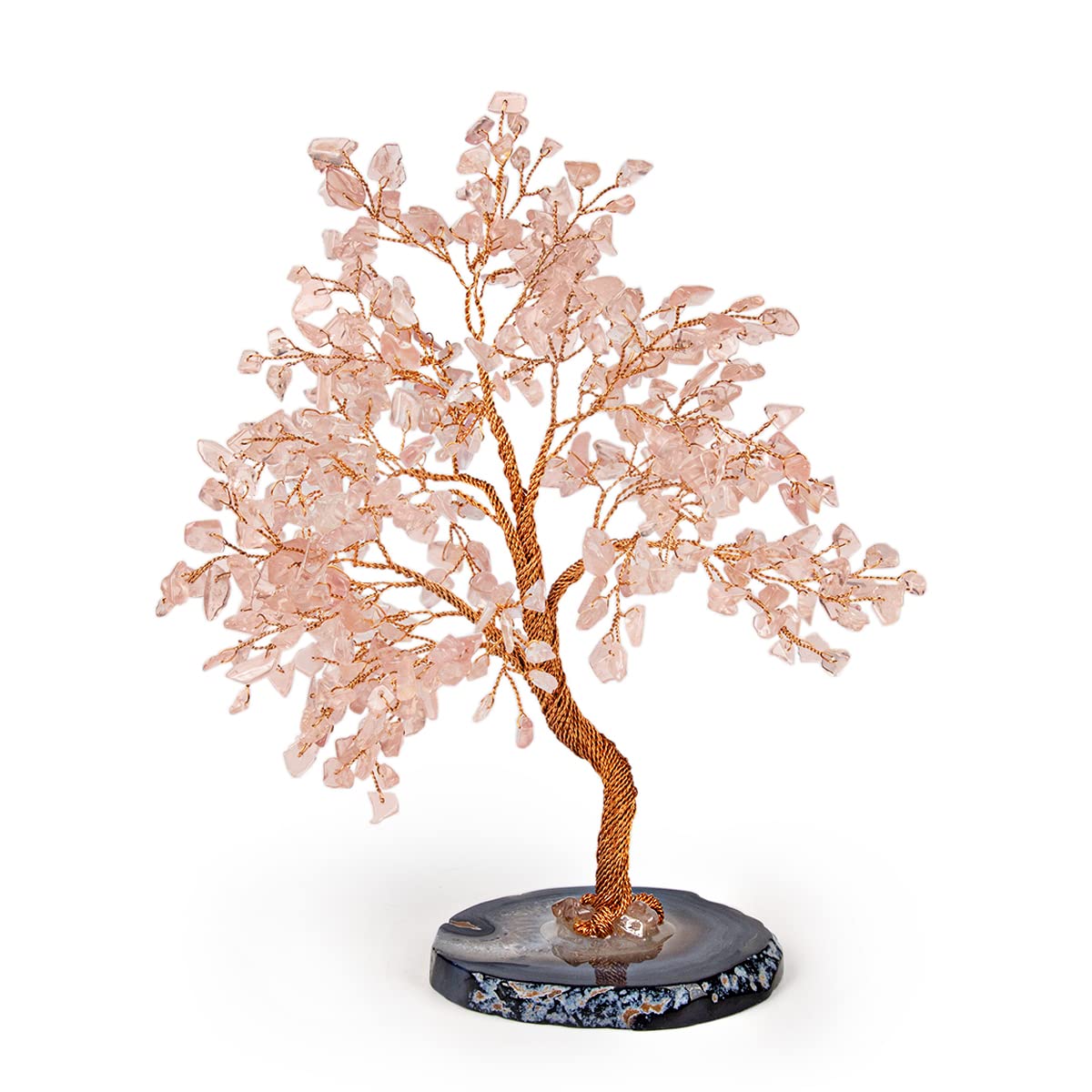 KARMA AND LUCK, Love Harmony Oasis, Real Rose Quartz Crystal Feng Shui Tree Home Decor, Wrapped with Copper on Agate Base, Handmade in Bali, Medium 8