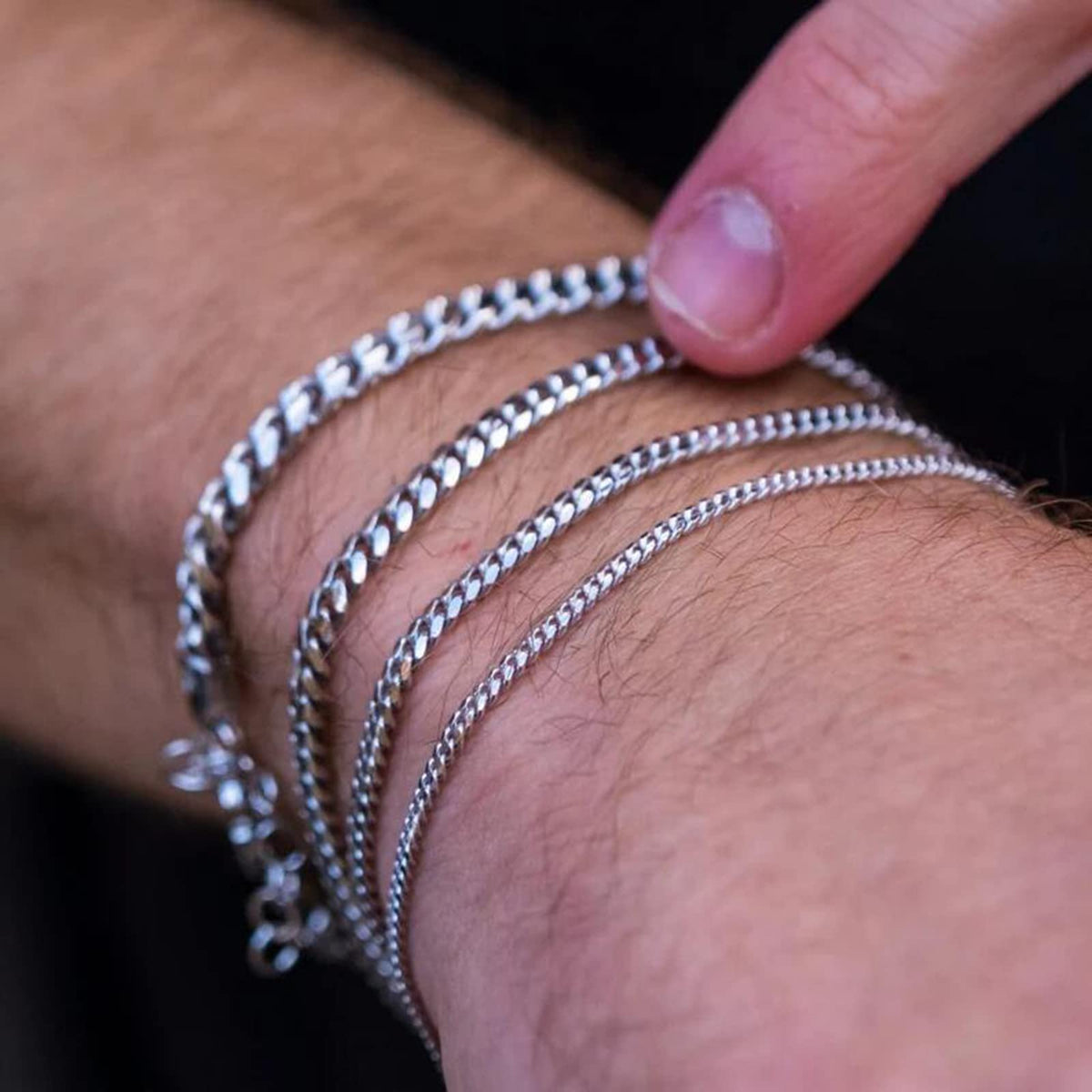 Men's Bracelet Stainless Steel Silver Men's Cuban Link Chain for Men Womens Bracelets Chain Hip Hop Rapper Jewelry 3.5mm Width 7.5 Inch