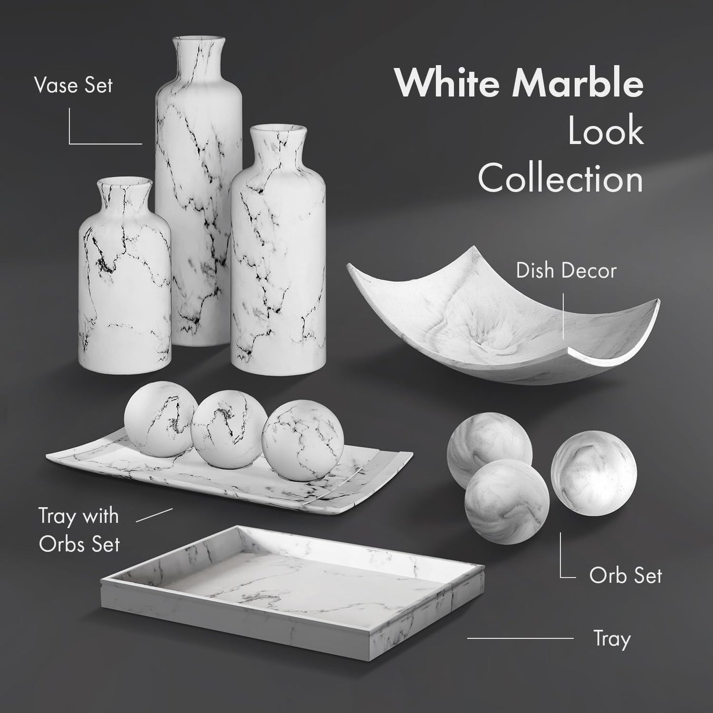 Creative Scents White Marble Look Vases Home Decor - Vase Set of 3 - Perfect for Holding Pampas Grass, Dried/Fresh Flowers, Vases for Your Kitchen, Bedroom, Office, Living/Dining Room, or Shelf Decor