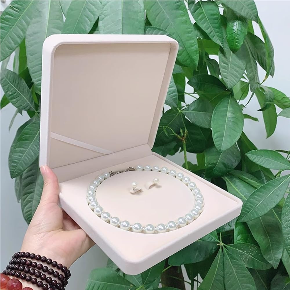 JunningGor Jewelry Velvet Box Pearl Necklace Earring Bracelet Gift Display Case Wedding Jewelry Storage Holder (Beige For Pearl Necklace Earrings)