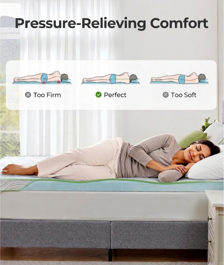 PERLECARE King Mattress Topper, 3 Inch Dual Layer Gel Memory Foam Bed Topper with Bamboo Cover, Medium Firm Support for Pressure Relief, Removable Washable Cover, Non-Slip Designing