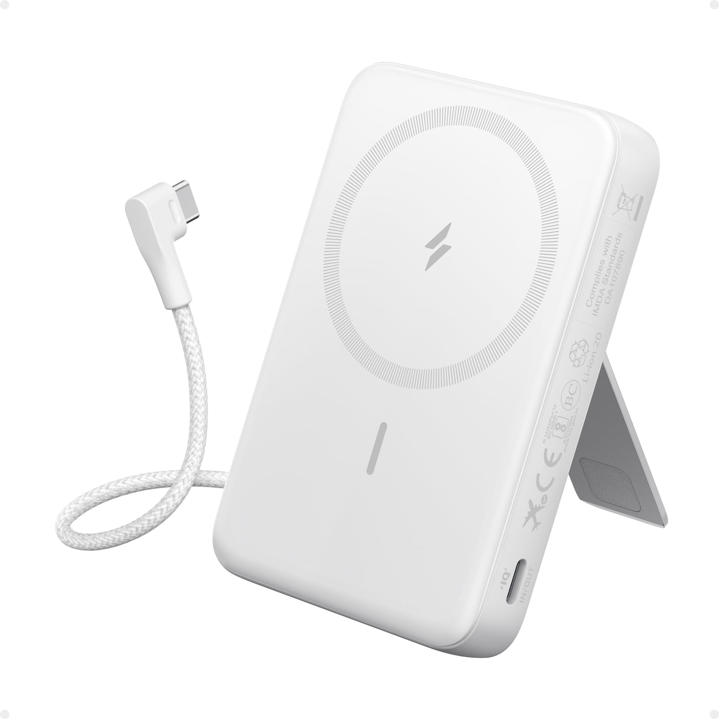 Anker Zolo Magnetic Power Bank, 10,000mAh Wireless Portable Charger with 30W Max Fast Charging, Battery Pack with Built-in USB-C Cable and Adjustable Stand, for iPhone 16/15 Series, AirPods, and More