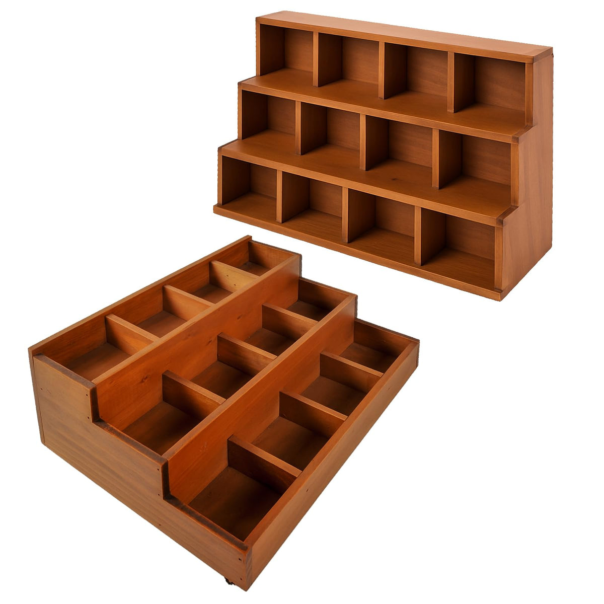Woodaholic Wood 3-Tier Riser Stand Display Organizer – Versatile Tiered Desktop Shelf for Collectibles, Plants, Candles or Stationery – Stackable & Freestanding Wooden Storage Rack for Home or Office
