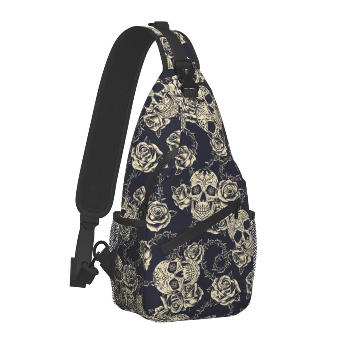 bassyil Skull Rose Sling Bag Crossbody Travel Hiking Chest Backpack Shoulder Daypack for Women Men