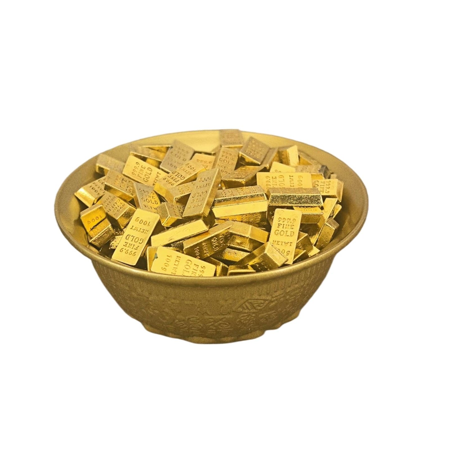 Solid Brass Feng Shui Money Bowl, 100 Fu Carved Bowl, Wealth Frog & Lotus Base, 200 Gold Bricks, 400g, 7.7x7.7x3.4cm, for Wealth Corner, Altar, Office Desk, Home,feng Shui Decor, Brings Abundance