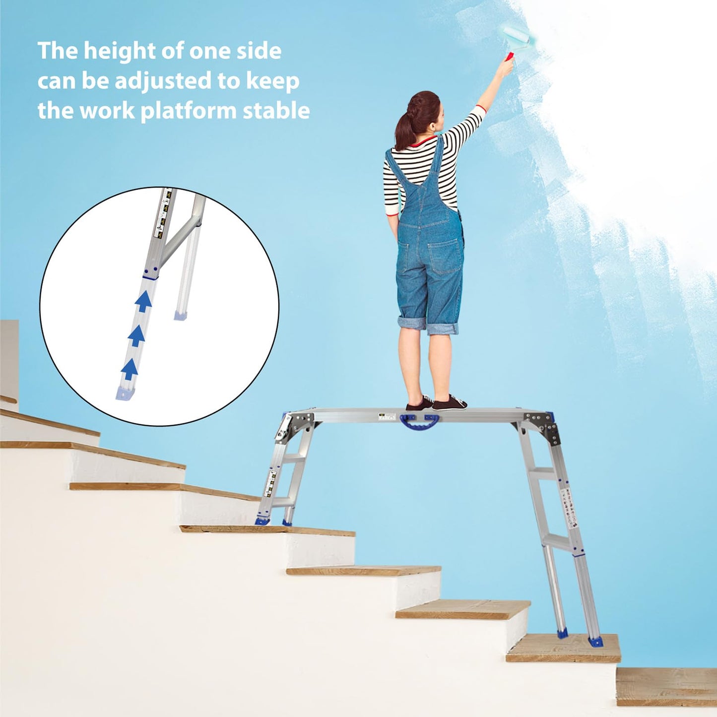 LEADALLWAY Work Platform 39"x12",50 Gear Adjustable Height 25 to 35 inches Portable Folding Aluminum Step Ladder of Capacity 330 Lbs Heavy Duty