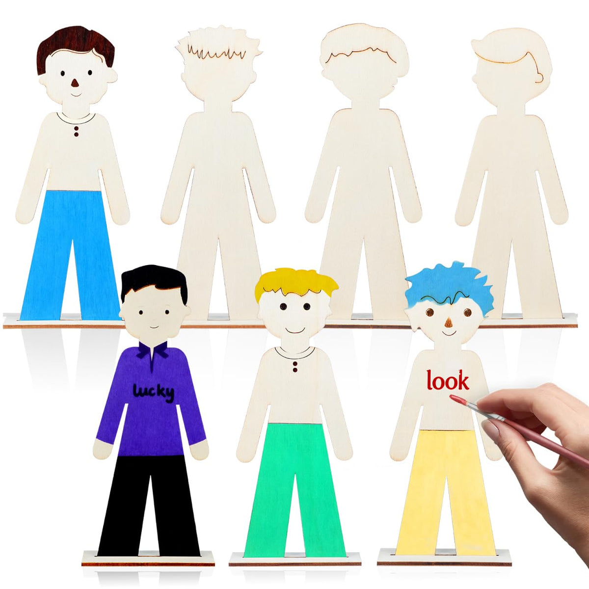 NUOBESTY 20pcs Standing Wooden People Cutouts Unfinished Human Cutouts Chips DIY Crafts Graffiti Toy Blank Boys People Labels Fragments