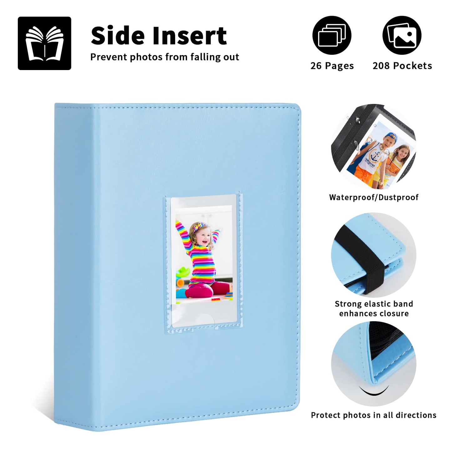 288 Vertical Photos for Instax Mini Photo Book, Front Window, For Polaroid Book Album 2x3 For Fujifilm Instax Mini 12 11 9 99 8 40 Film, Fits Polaroid 300, HP Sprocket, K-pop Photocards (Blue)