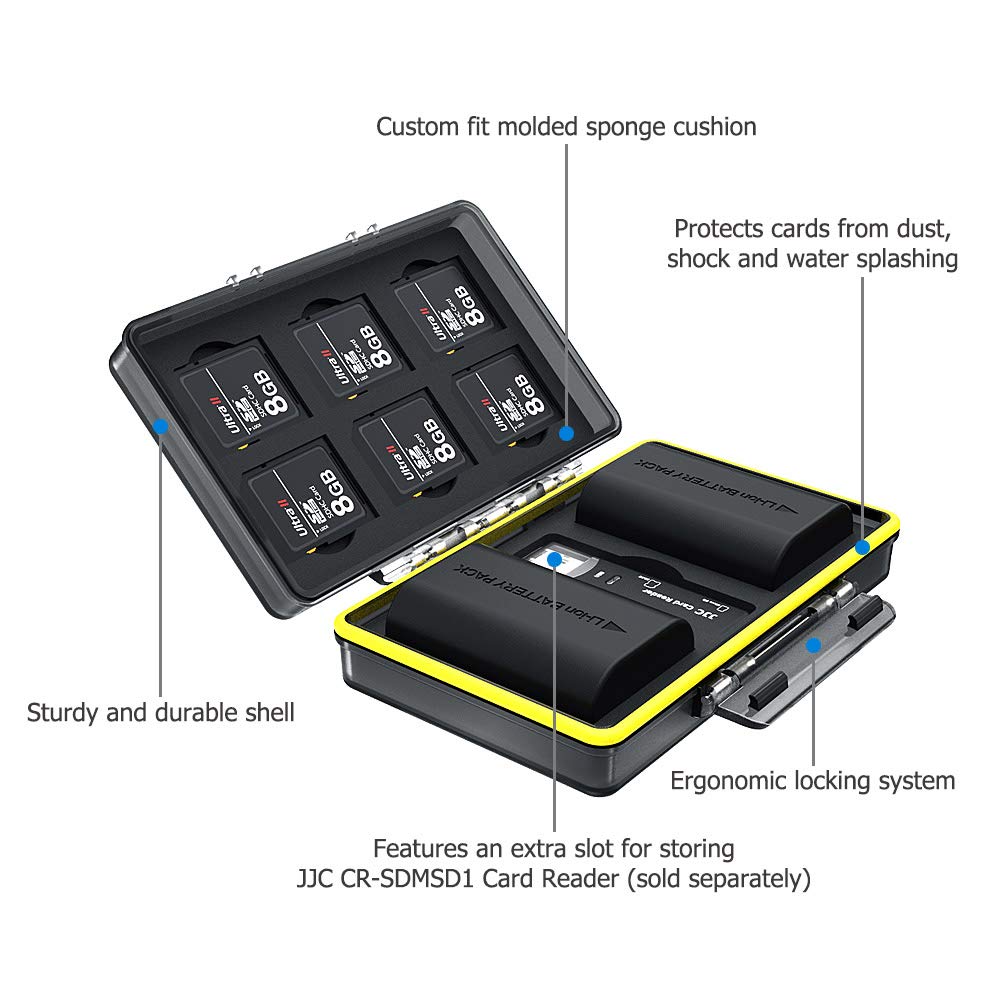 JJC SD Card Holder Case for 6 SD SDHC SDXC Memory Cards with 2 Slots for Canon LP-E6 LP-E6N on 5D Mark IV III II 5Ds 5DsR 6D 6D Mark II 7D 7D mark III II 80D 70D 60D