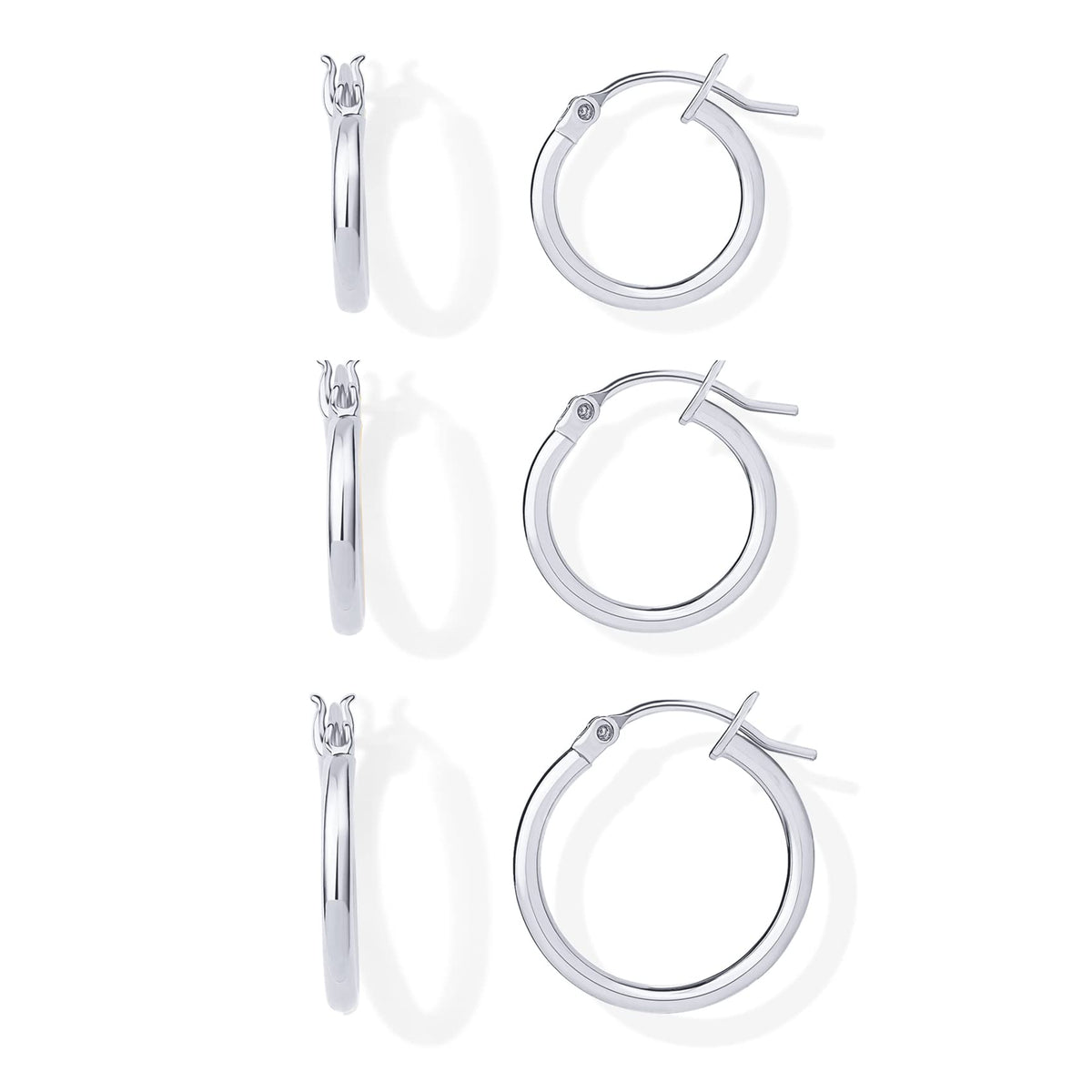 PAVOI Rhodium Plated 925 Sterling Silver Posts Small Hoop Earrings for Women - Trendy Thin Huggie Piercing Pack - Three Pair Earscape Gold Hoop Earring Set