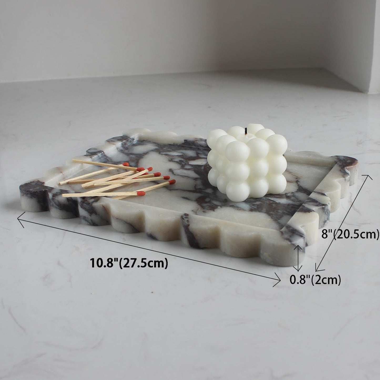 Natural Luxury Scalloped Marble Tray 10.8"x8", Rectangle Vanity Tray for Bathroom Kitchen Counter, Decorative Tray for Dresser Home Decor (calacutta Purple)