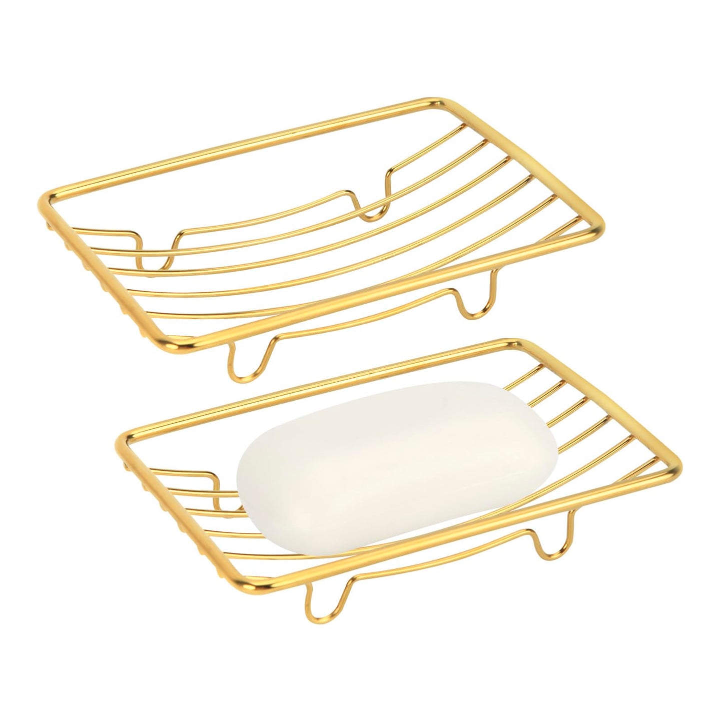 Snailhouse Soap Dishes, 2 Pack Self Draining Rustproof Stainless Steel Shower Bar Soap Dish Holder Tray Caddy Rack for Bathroom & Kitchen, Gold